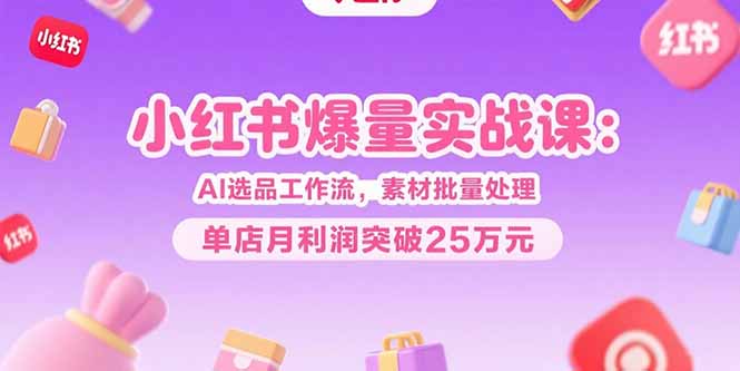 小红书爆量实战课:AI选品工作流,素材批量处理,单店月利润突破25万元-优优云网创