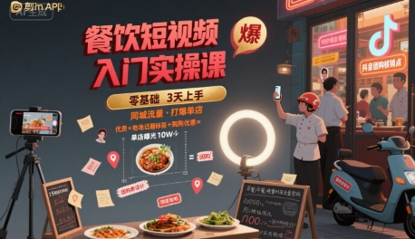 餐饮短视频入门实操课,引爆同城流量,打爆单店-优优云网创