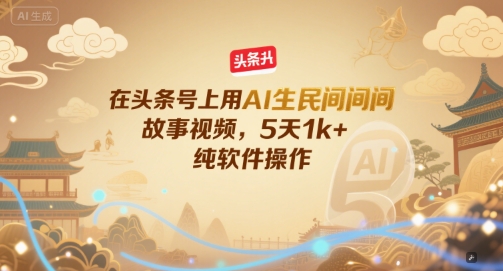 在头条号上用AI生民间故事视频,5天1k+,纯软件操作-优优云网创