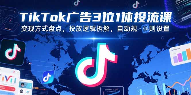 TikTok广告3位1体投流课,变现方式盘点,投放逻辑拆解,自动规则设置-优优云网创