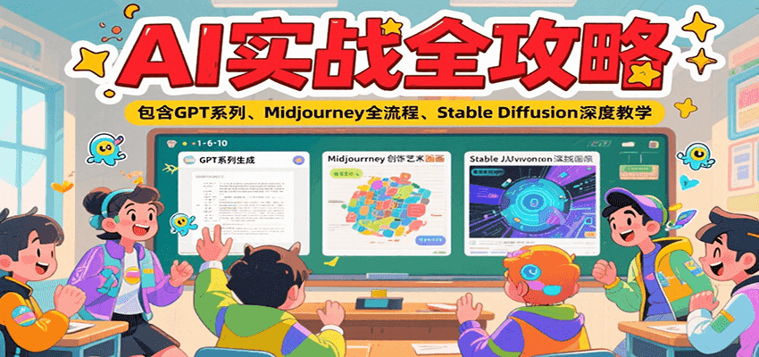 AI实战全攻略，包含GPT系列、Midjourney全流程、Stable Diffusion深度教学-优优云网创